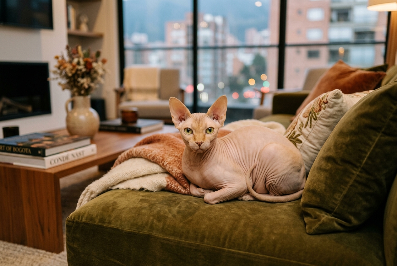 Salud del Gato Sphynx: Enfermedades Genéticas (HCM, Miopatía, Piel) y Cuidados en Colombia (2026)
